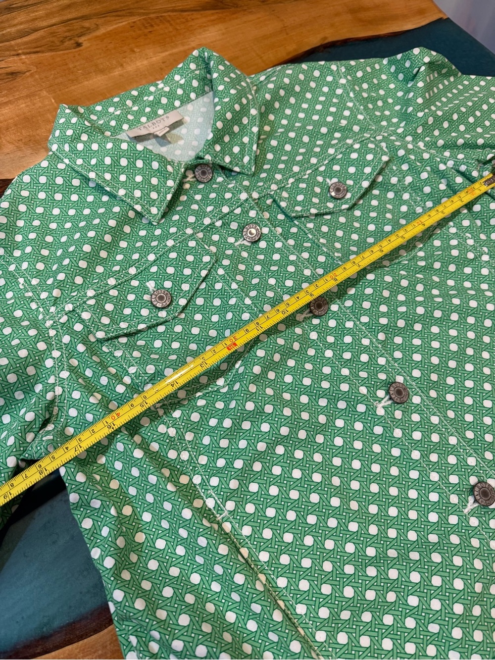 Talbots Green White Patterned Jean Jacket - Picture 3 of 6